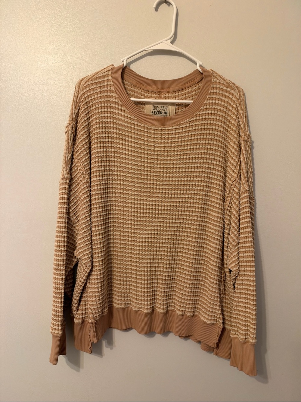 Relaxed Waffle-Knit Cream pink Sweater